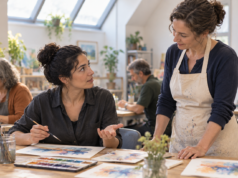 How to Stop Apologizing for Everything Adult participant asks a question during a small community art class.
